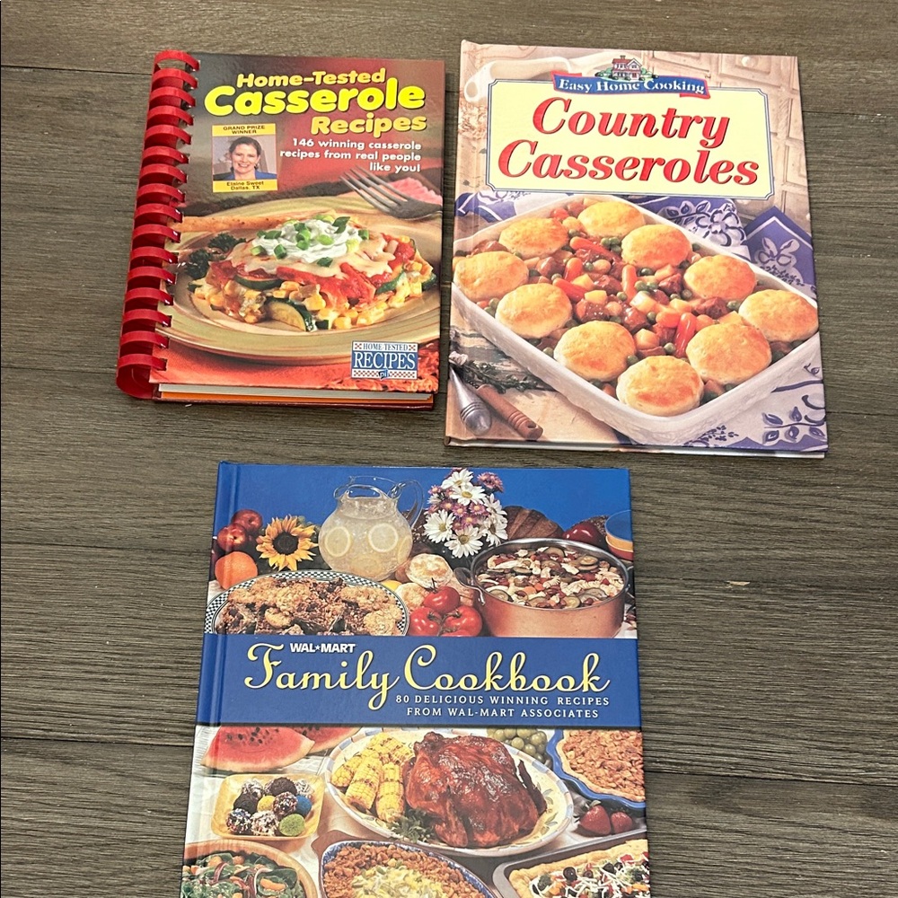 Cookbooks two casserole recipes and walmart associates Home Cooking 3 EUC